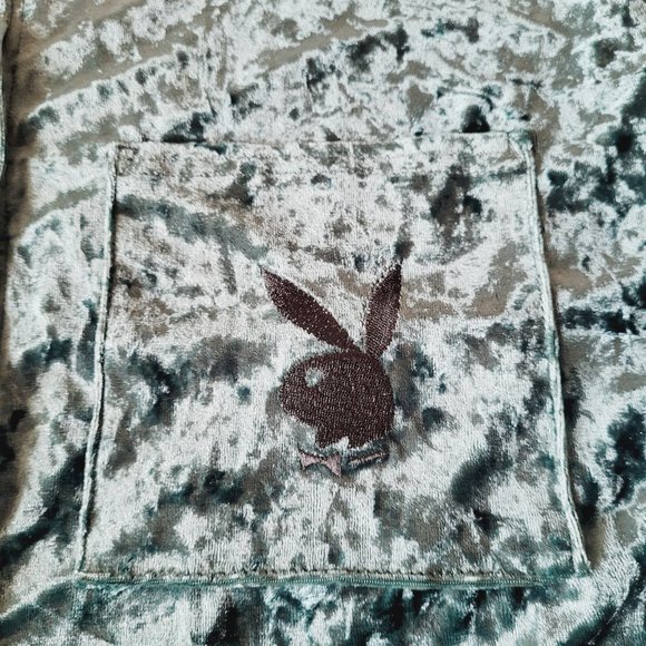 PLAYBOY Velour Emerald Green Long Sleeve Button Down Shirt - Picture 2 of 6